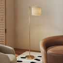 Lampada da Terra a LED 54,3x30,6x159,6 cm con Telecomando 11 Colori di Temperatura in Metallo e Tessuto Effetto Lino Oro      