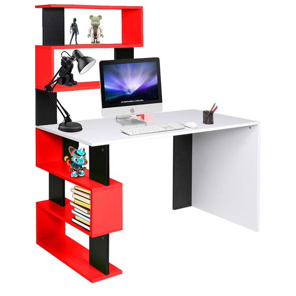 sconto Scrivania Libreria 7 Ripiani Tavolo Porta Pc Computer Legno Casa Ufficio Rosso