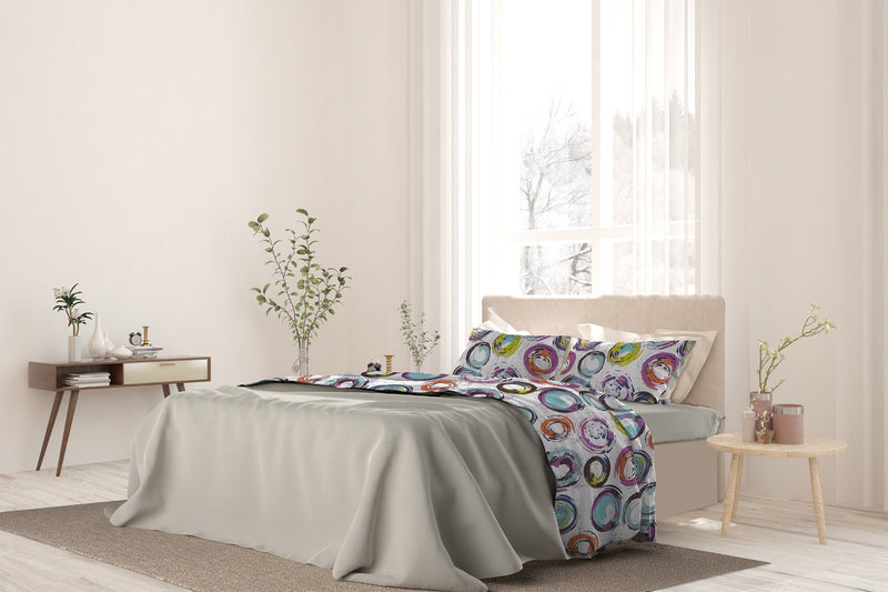 Set lenzuola stampa sopra Sotto e Federe Cerchi Astratti Varie Misure