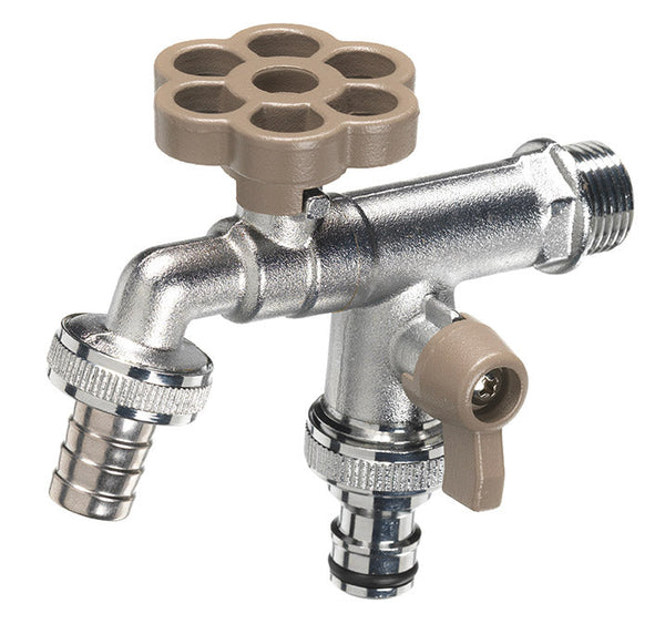 acquista Rubinetto a Sfera Doppio per Fontana da Giardino con Fiore e Leva Colorate Belfer RUB/030 Tortora