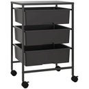 Carrello Multiuso 40,8x33,5x60,5 cm con 3 Cestini Estraibili e Ruote per Cucina e Ufficio in Acciaio e PP Nero      