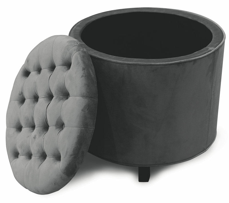 Pouf Poggiapiedi Contenitore Ø55x55 cm in Velluto Soriani Grigio Scuro