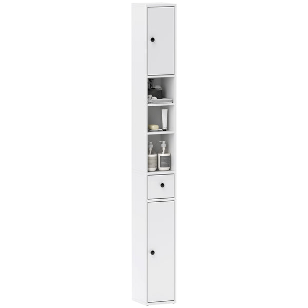 Colonna Bagno Salvaspazio 20x20x178 cm con Armadietti Ripiani Aperti e Cassetto in Legno Bianco online