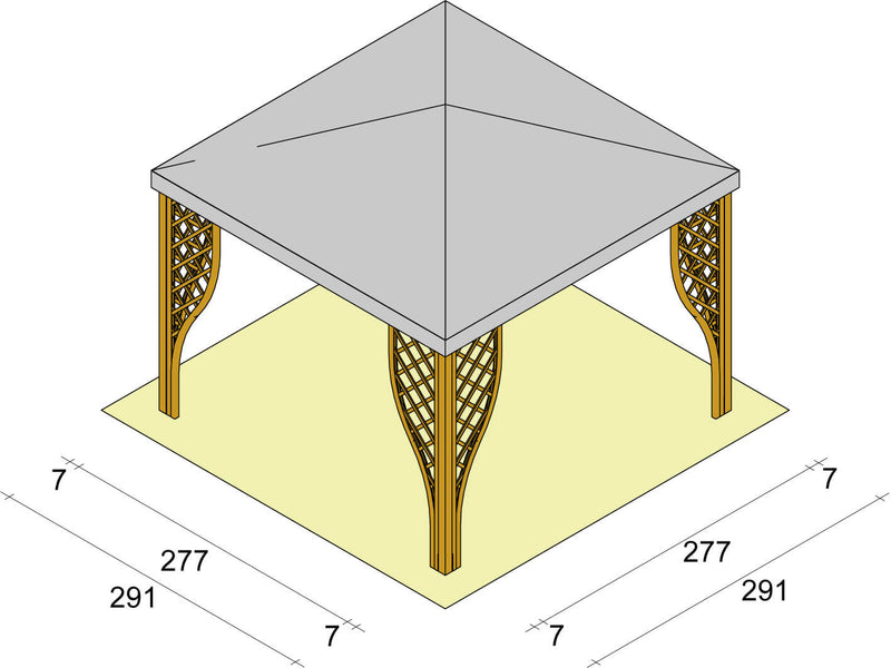 Gazebo da Giardino in Legno 3x3m con Copertura in PVC Taini Calice Pocket Grigio