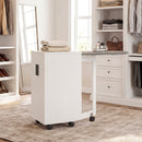 Mobile da Stiro Pieghevole 128x43x83 cm a Ruote con Mensola Regolabile e Chiusura Morbida in Legno e Tessuto Bianco      