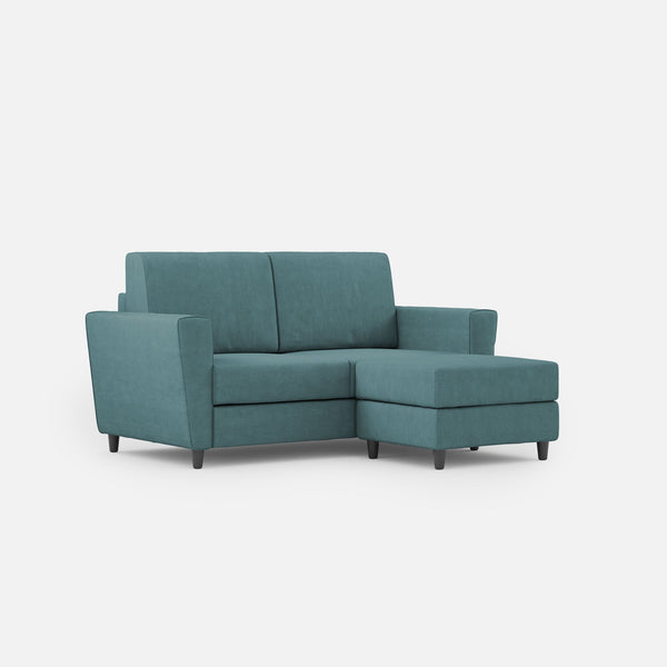 Divano 2 Posti con Pouf 152x155x85 cm Yasel in Tessuto Petrolio prezzo