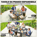 Tavolo da Giardino Allungabile 80-160x80x75 cm con Piano a Doghe in Alluminio e Acciaio Nero      