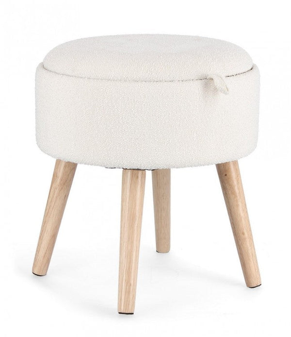 Sgabello Contenitore Ø 39x42,5 cm Zoya in Bouclè Bianco prezzo