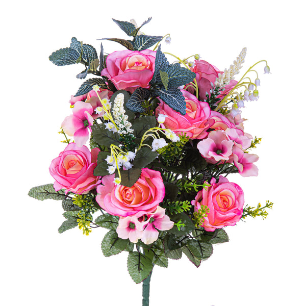Set 2 Bouquet Artificiale Rose con Mughetti Altezza 43 cm Rosa sconto