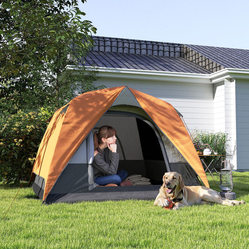 Tenda da Campeggio per 3 Persone Impermeabile 200x200x135H cm Impermeabile con Tasca e Gancio per Lanterna Arancione   