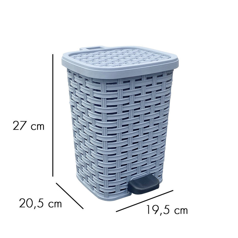 Set Accessori Bagno Cesto Biancheria Cestino Rifiuti Scopino in Rattan Grigio