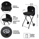 Barbecue a Carbone Carbonella 49x47x83 cm con Coperchio e Ruote in Acciaio Nero      