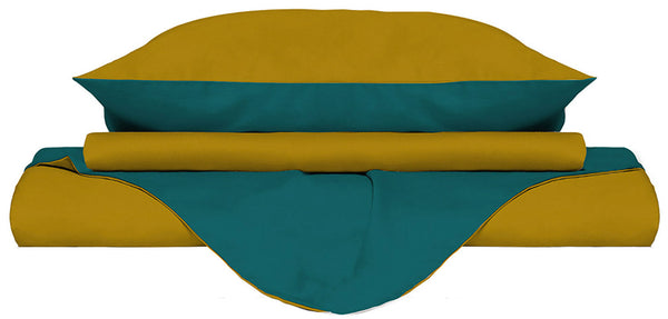 sconto Copripiumino con Sacco e Federe Doubleface Ocra\/Verde Bottiglia