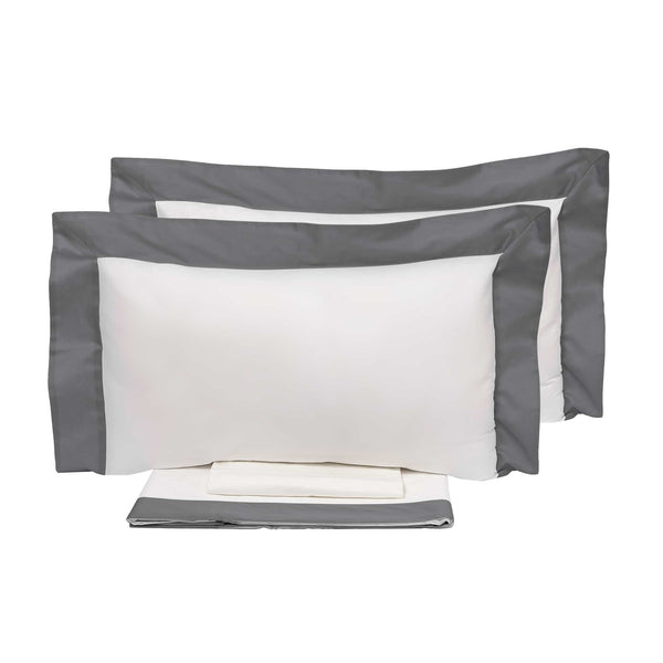 Set Lenzuola Sopra Sotto e Federe Bordi in Raso Garrini Eveline Avorio/Grigio Varie Misure prezzo