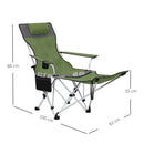Set 2 Sedie da Campeggio 82x50-100x88 cm Pieghevoli con Poggiapiedi e Portabicchieri in Tessuto Oxford Verde      