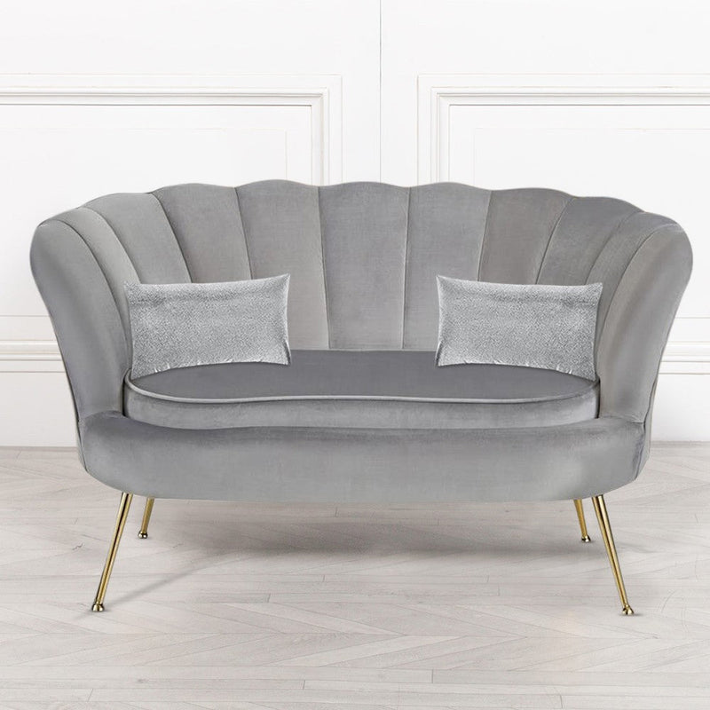 Divano salotto 122x73x78 cm 2 Posti in Velluto Seduta a Conchiglia Lola Grigio