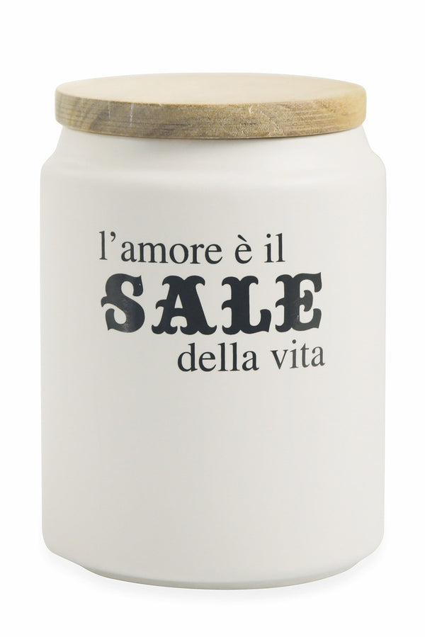 prezzo Barattolo Sale con Scritta Ø10x15 cm in Gres con Coperchio in Bambù VdE Tivoli 1996
