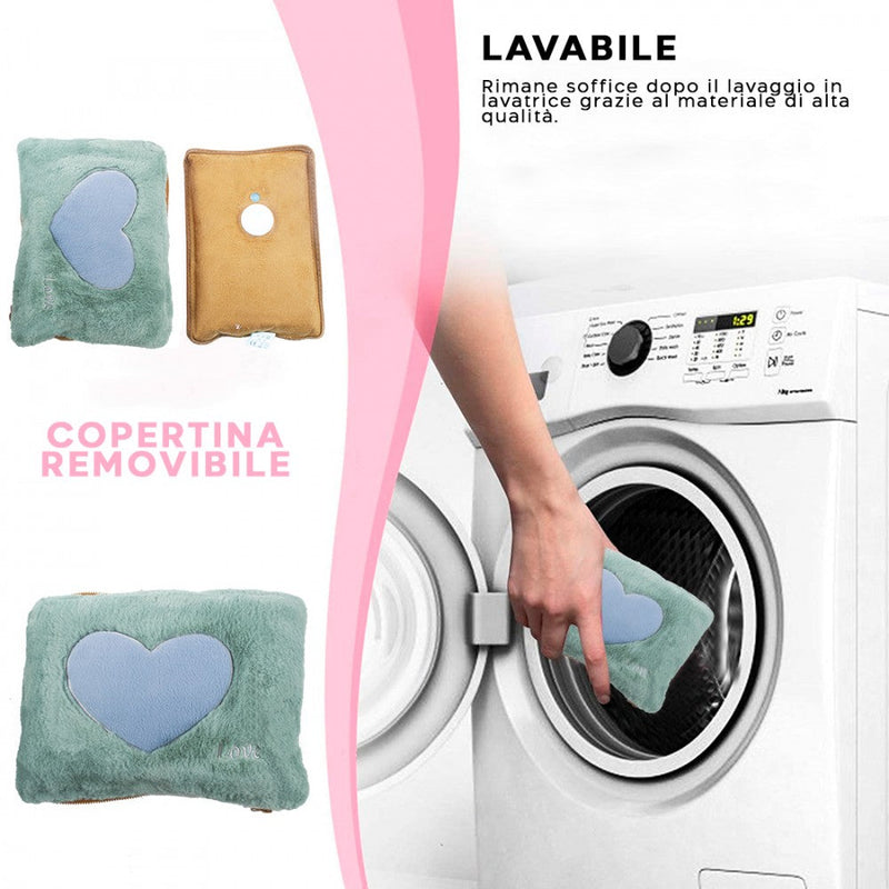 Borsa Acqua Calda Elettrica Ricaricabile Scaldamani Cuore a Peluche Verde