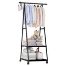 Appendiabiti da Terra con Scarpiera Portaoggetti in Acciaio con  Ruote