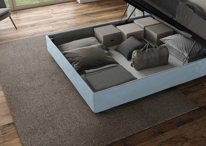 Letto Matrimoniale Imbottito in Microfibra Mika Azzurro Varie Misure
