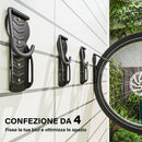 Set 4 Supporti per Bicicletta da Parete Gancio Pieghevole Portabici da Muro in Metallo Nero      