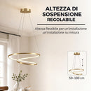 Lampada a Sospensione LED 38 W 58x58x100 cm con 3 Temperature di Colore 3000-6000K e Altezza Regolabile in Acciaio e Plastica Oro      