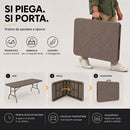 Tavolo Pieghevole da Esterno 180x74x74 cm con Piano in HDPE Effetto Polyrattan a Valigia Tortora      