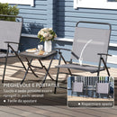 Set da Giardino 3 Pezzi Tavolo con Piano in Vetro e 2 Sedie Pieghevoli Grigio    