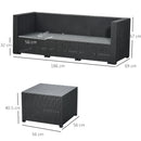 Set da Giardino Divano 3 Posti e Poggiapiedi in Rattan PE Nero e Grigio