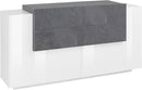 Credenza 2 Ante Battenti e 4 Cassetti 160x86x45 cm New Coro Bianco Lucido e Ardesia