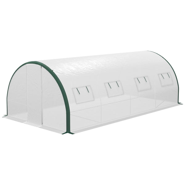 Serra a Tunnel 2 Ingressi 8 Finestre 6x3 m in PE Poliestere e Acciaio Zincato Bianco e Verde sconto