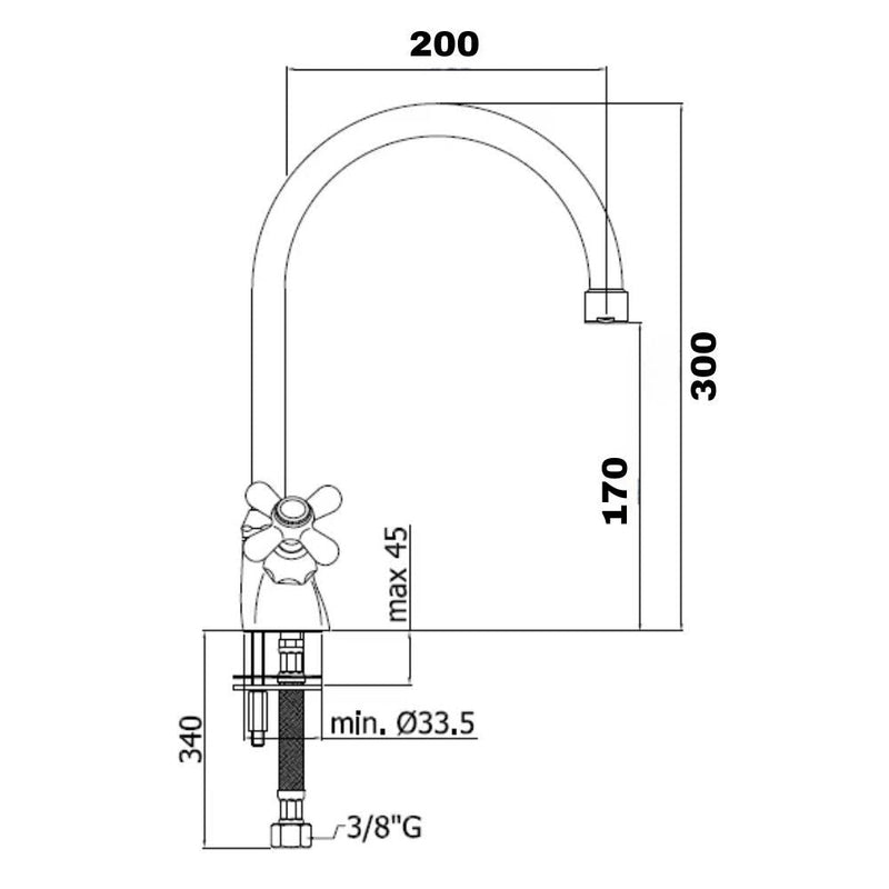 Rubinetto Cucina Miscelatore Doppio Comando Lavello Canna Tonda in Ottone Paini Monaco Terra di Francia