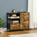 Cassettiera 4 Cassetti in Tessuto Pieghevole e 2 Ripiani 84x30x71,5 cm in Stile Industriale Marrone