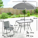 Set 8 Pezzi da Giardino con Ombrellone 6 Sedie Pieghevoli e Tavolo da Esterno in Vetro Temperato Grigio      