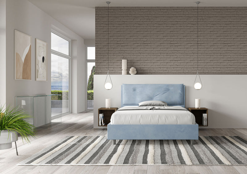 Letto Matrimoniale Francese Imbottito in Microfibra Appia Large Azzurro Varie Misure