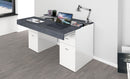 Scrivania 2 Ante 2 Cassetti 130x60x75 cm Sliding Bianco Lucido e Ardesia