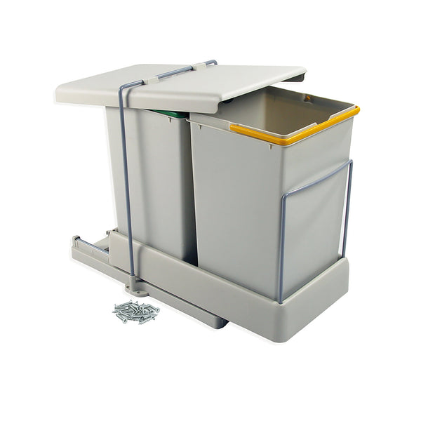 sconto Pattumiera Differenziata 2 Contenitori per Mobili Cucina 14L Estrazione Automatica Emuca Grigia