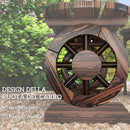 Panchina da Giardino 120x29x39 cm con Gambe a Ruota di Carro e Seduta a Doghe Marrone   