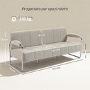 Divano 3 Posti Moderno 174x75x76 cm Rivestito in Ciniglia Struttura in Acciaio Beige      