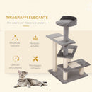 Albero Tiragraffi per Gatti 48,5x 48,5x100 cm con Lettino Pali in Sisal Rivestimento in Peluche Grigio