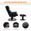 Poltrona Relax e Pouf Poggiapiedi Reclinabile a 145° con Seduta Girevole in Finta Pelle Nero      