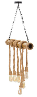 Lampadario Bamboo Rope 80x15x120 cm in Bambù e Corda Marrone      
