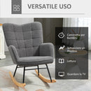 Poltrona a Dondolo 71x98x101 cm Imbottita in Legno e Acciaio Grigio Scuro  