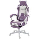 Sedia da Gaming Ergonomica 65x62x116-124 cm con Orecchie da Gatto Poggiapiedi Supporto Lombare e Cervicale in Finta Pelle Viola      