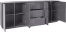 Credenza 4 Ante + 3 Cassetti 220,1x41,4x86 cm Bloom Grigio Antracite Laccato Lucido