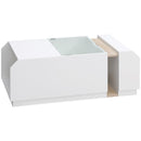 Tavolino da Salotto con Ripiani e Scomparti Nascosti 100x55x36 cm in Legno e Vetro Bianco