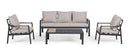 Set 4 Pezzi Salotto da Giardino con Divano 2 Poltrone e Tavolino in Alluminio e Polywood Elna Antracite 
