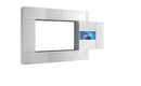 Parete Attrezzata Mobili Soggiorno 3 Pensili 1 Vetrina in Melaminico Laccato 272x36x200cm TFT Primo Bianco