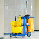 Carrello Pulizie 3 Ripiani Sacco da 100L 121x50,5x96,5 cm Blu Giallo e Grigio  