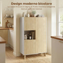 Credenza da Cucina 80x40x135 cm con 6 Scomparti Ante Soft Close in MDF Bianco e Legno      